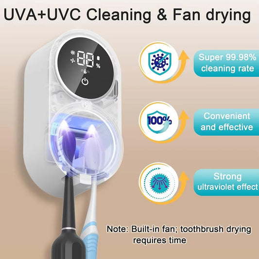Toothbrush Holder Cleaner Holder/Dryer Light Cleaning and Air Drying Automatic Ratating Cover Rechargeable Wall Mounted