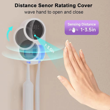 Toothbrush Holder Cleaner Holder/Dryer Light Cleaning and Air Drying Automatic Ratating Cover Rechargeable Wall Mounted