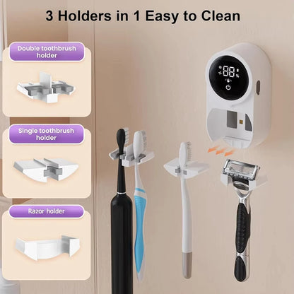Toothbrush Holder Cleaner Holder/Dryer Light Cleaning and Air Drying Automatic Ratating Cover Rechargeable Wall Mounted