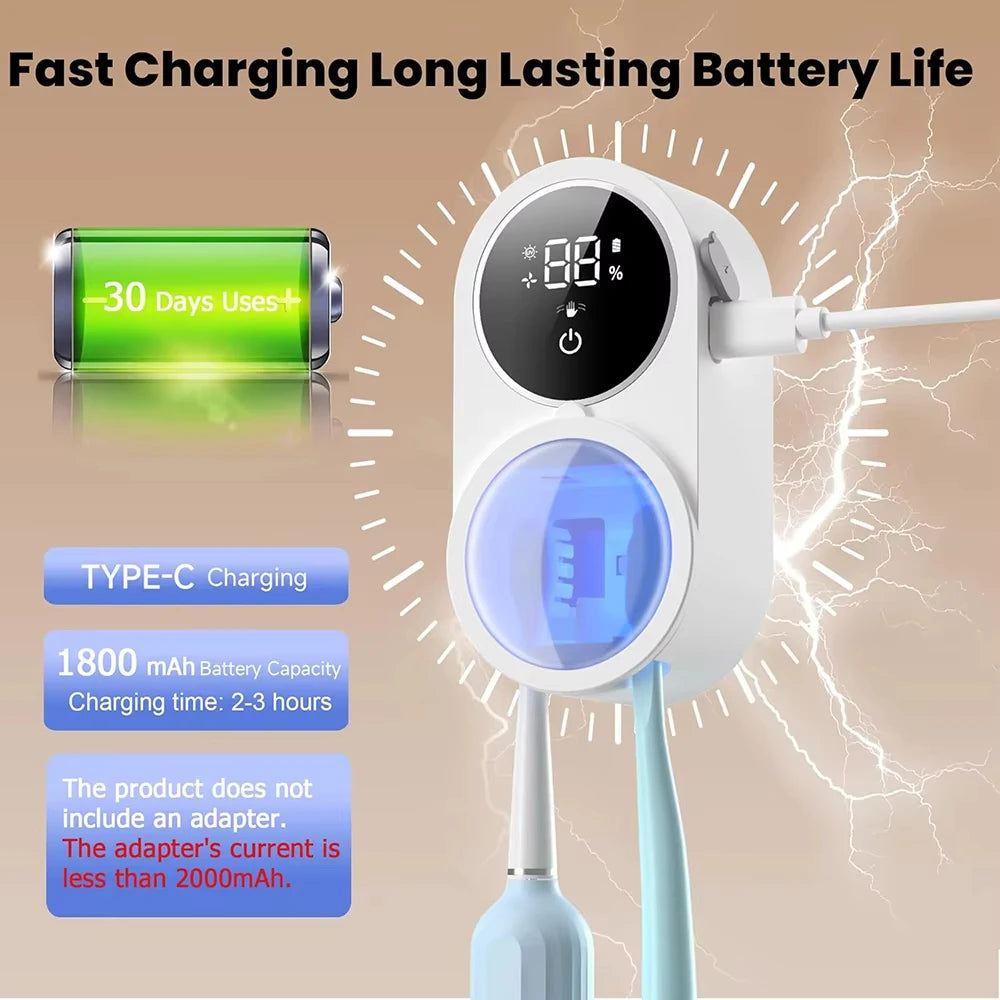 Toothbrush Holder Cleaner Holder/Dryer Light Cleaning and Air Drying Automatic Ratating Cover Rechargeable Wall Mounted