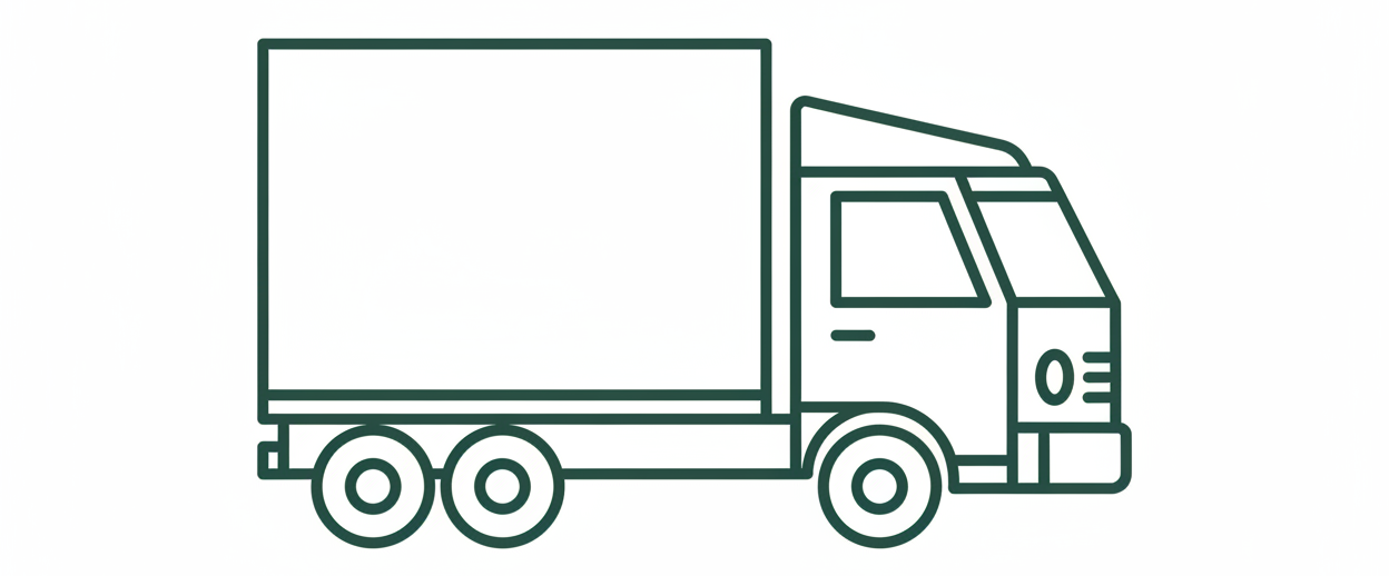dark green outlined box truck