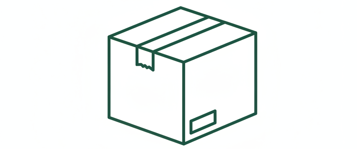 dark green outlined shipping box